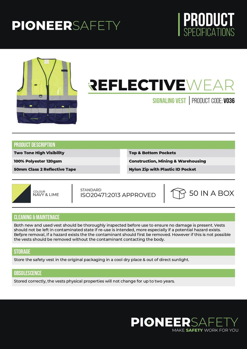 PIONEER SAFETY Vests Signaling With Zip Id Pocket